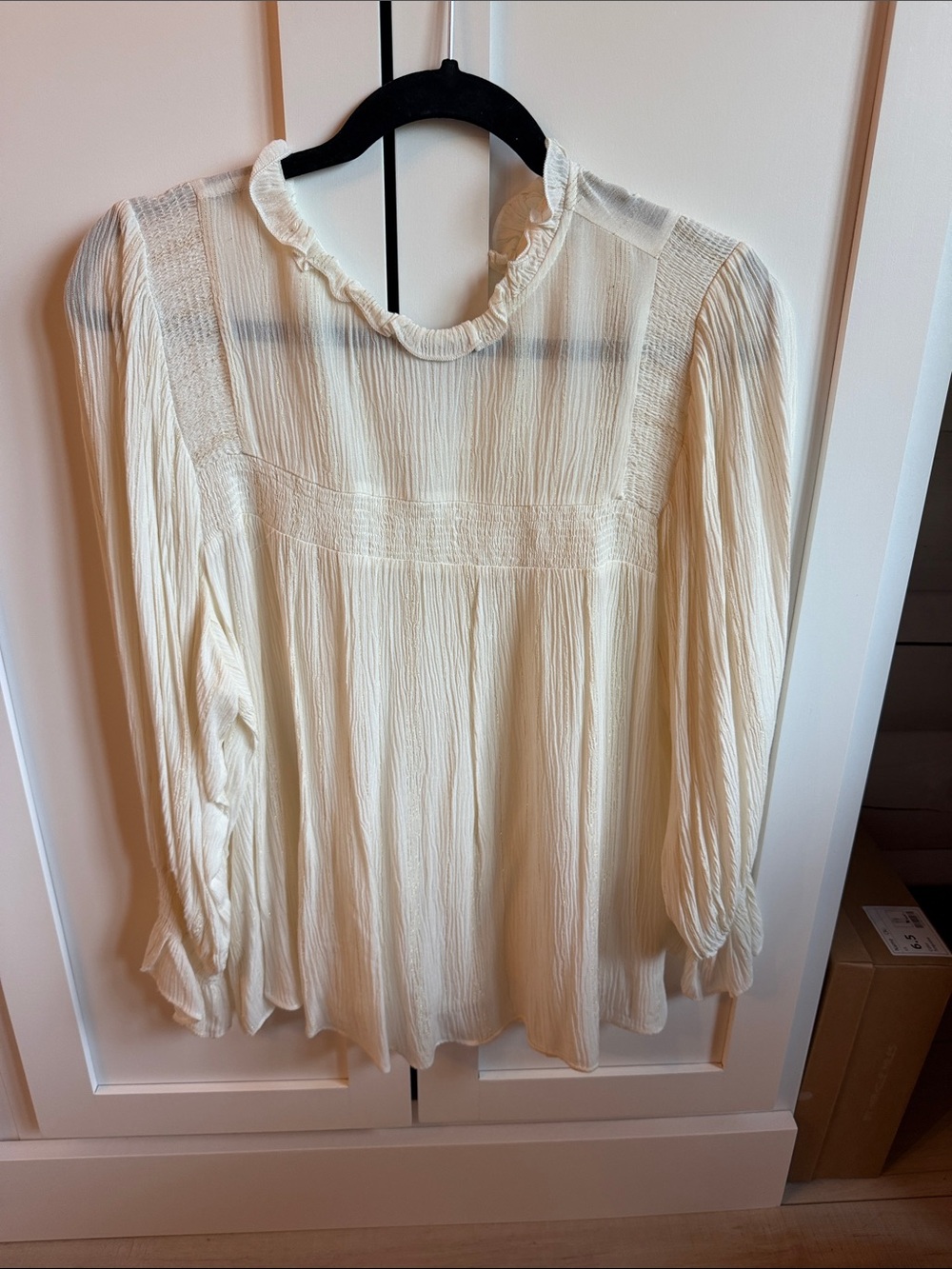 Blu Pepper Cream Ruffle Neck Long Sleeve Blouse